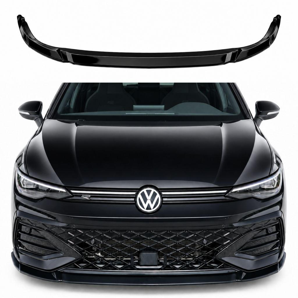 VW Golf Mk8 GTI, GTD, GTE & R-Line Front Splitter V2 — 2020–2024 Gloss Black