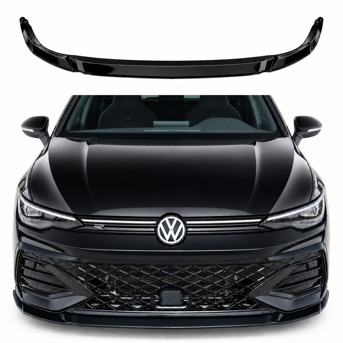 VW Golf Mk8 GTI, GTD, GTE & R-Line Front Splitter V2 — 2020–2024 Gloss Black
